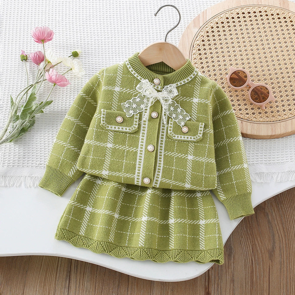 Girls' Checkered Outfit with Bow