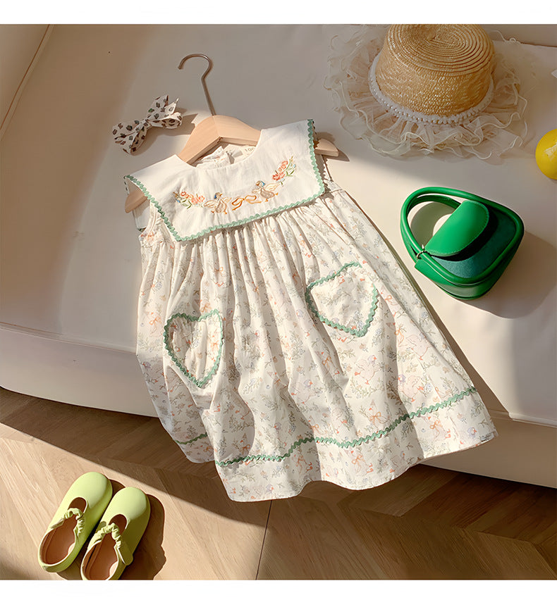 Children's Dress with Little Flowers and Ruffles
