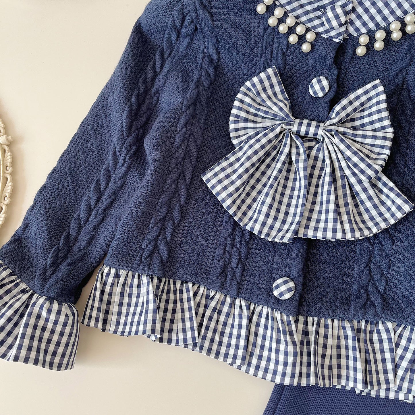 Girls' Checkered Outfit with Bow