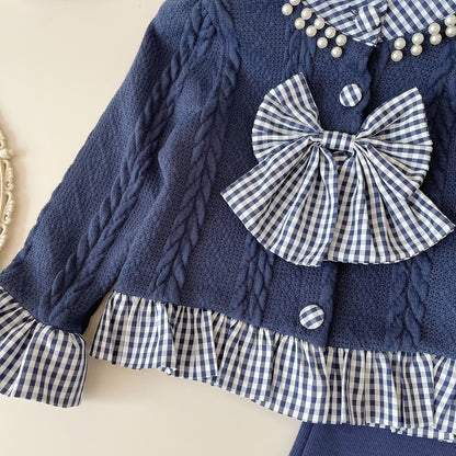 Girls' Checkered Outfit with Bow
