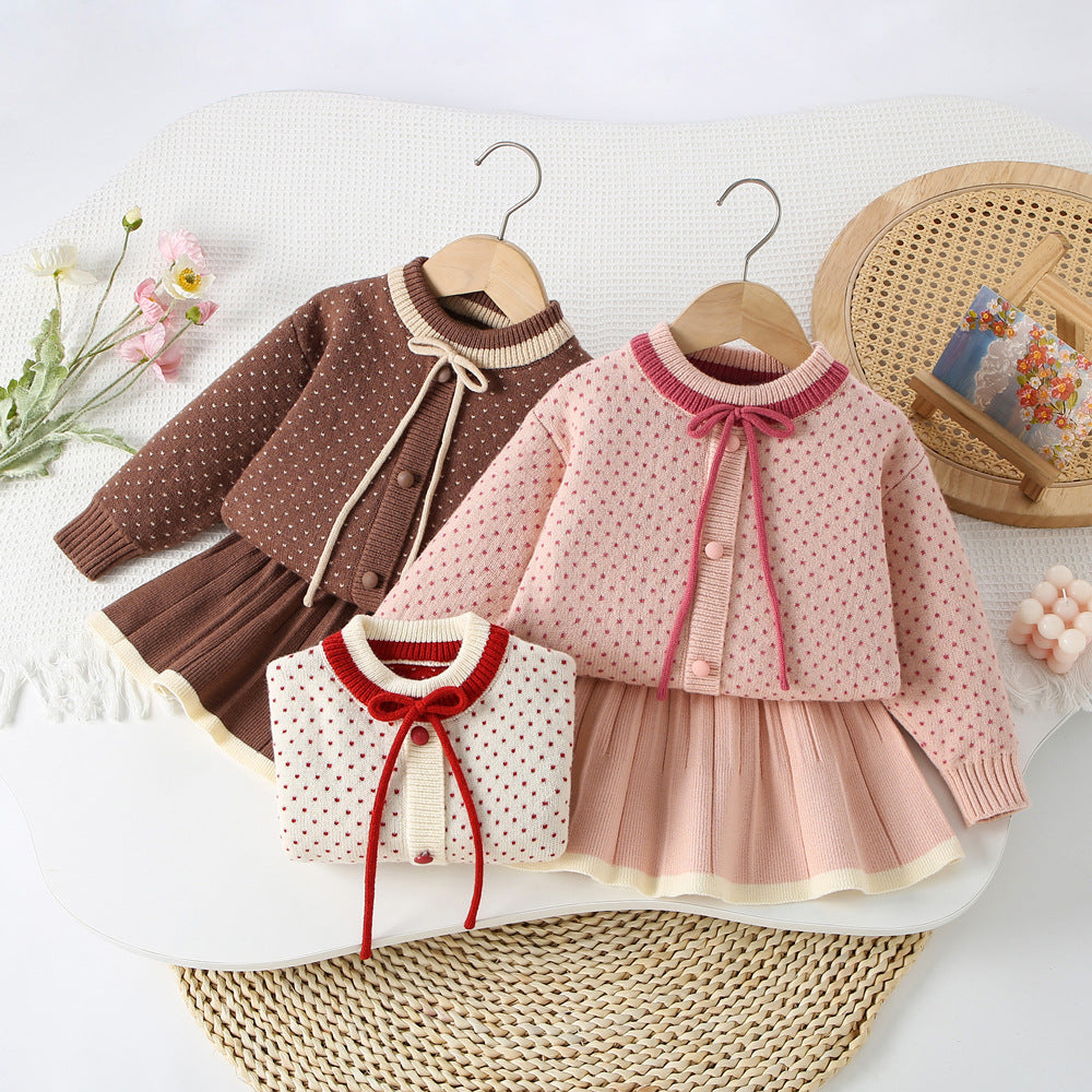 Girls' Polka Dot Bow Knit Set