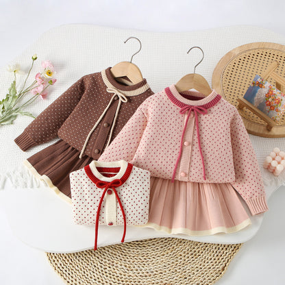 Girls' Polka Dot Bow Knit Set