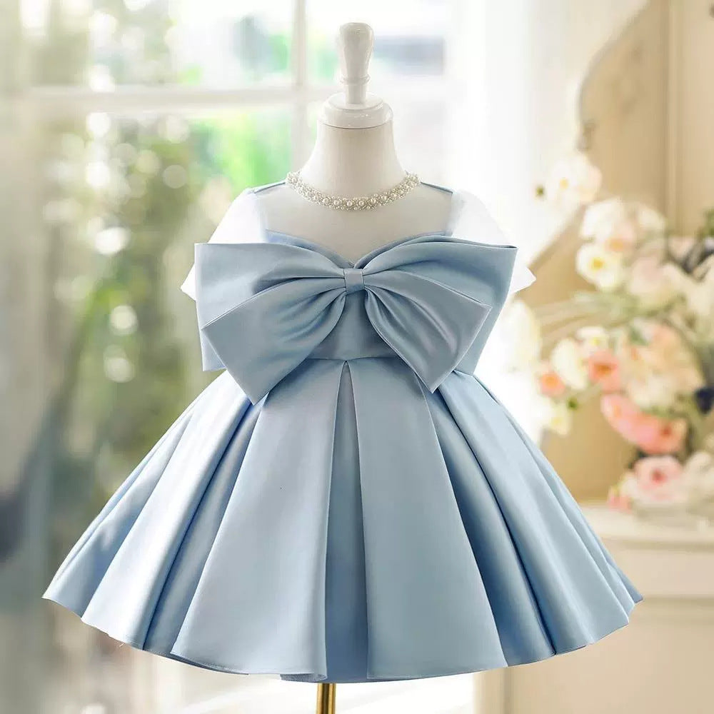 Blue Children's Party Dress with Bow