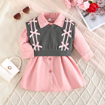 Children's Set: Dress + Vest with Bows
