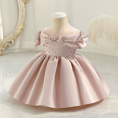 Delicate Pearl Bow Party Dress