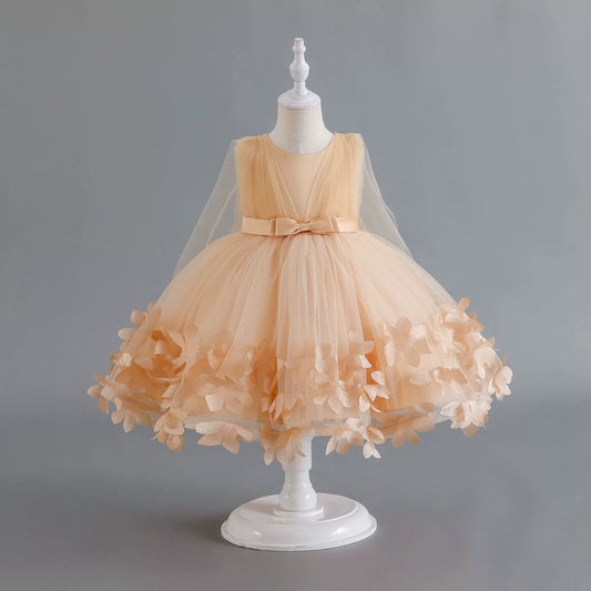 Vestido de fiesta infantil con flores de tul 