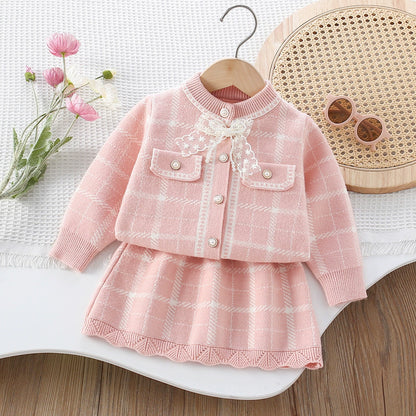 Girls' Checkered Outfit with Bow