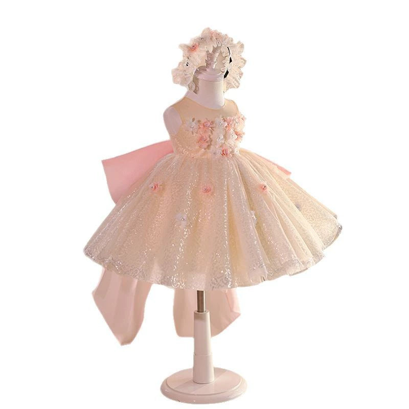 Children's Party Dress with Sparkling Floral Design