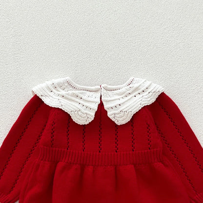 Red Knitted Baby Bodysuit