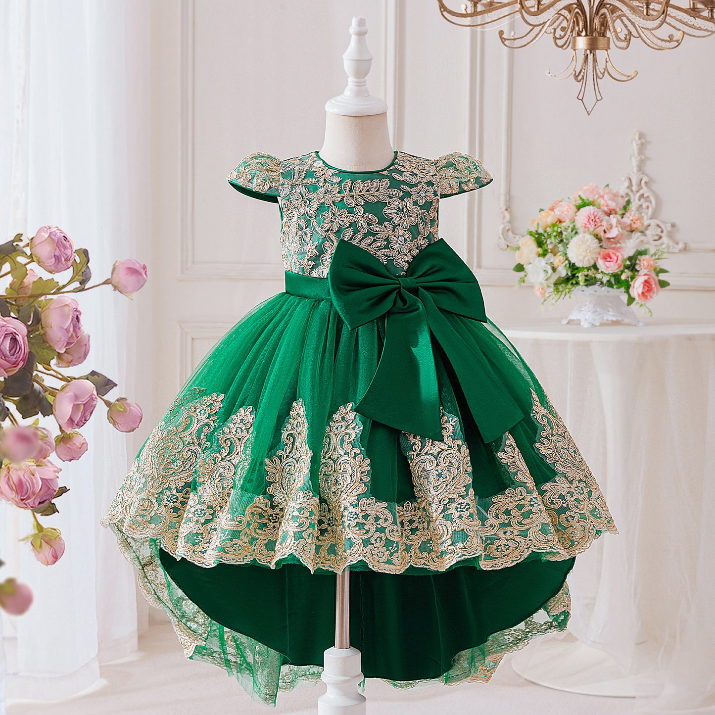 Children's Party Dress with Flowers and Bow