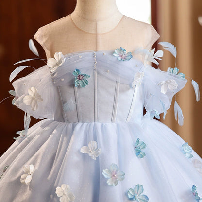 Vestido infantil de mariposa azul 