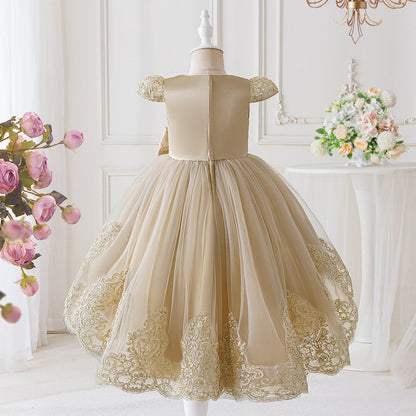 Children's Party Dress with Flowers and Bow