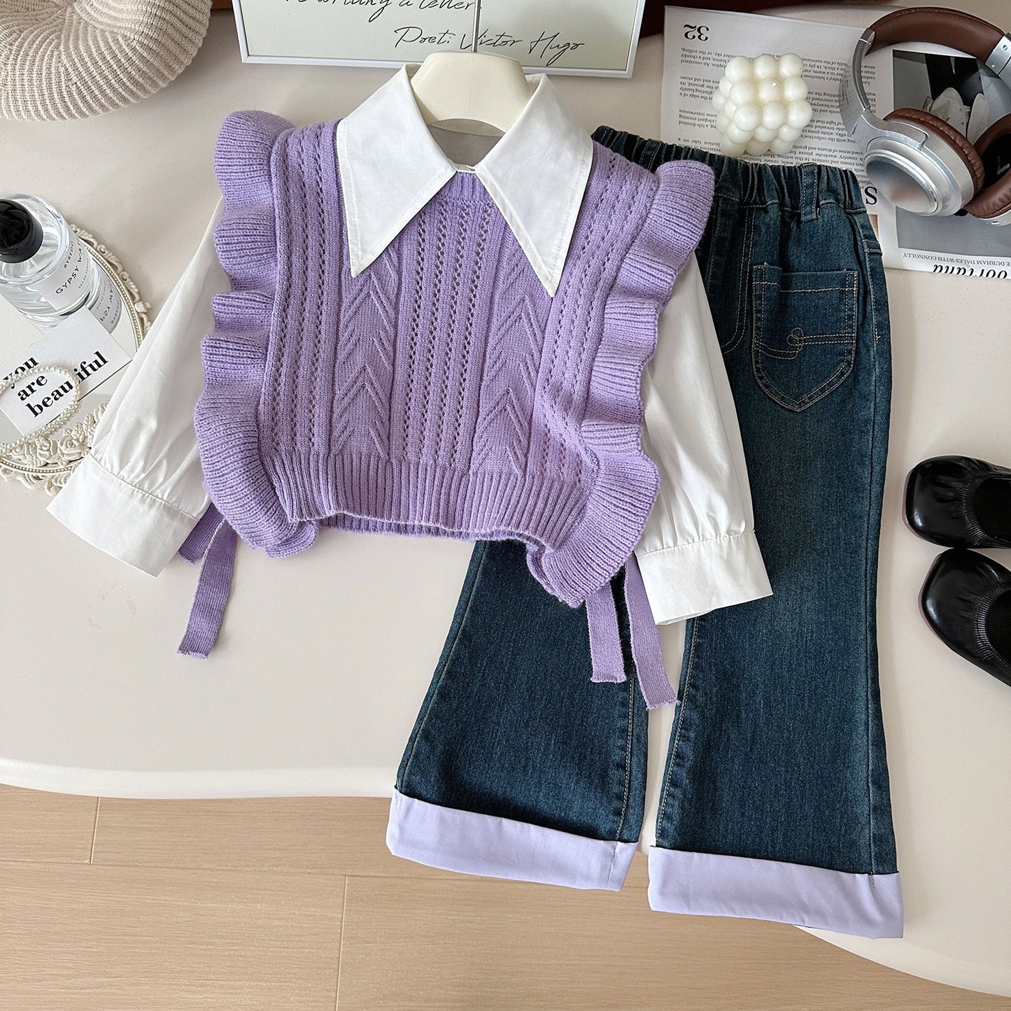 Conjunto de 3 piezas de chaleco para mujer y niño 