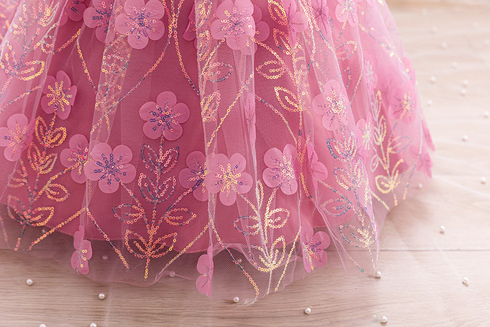 فستان حفلات للأطفال مع زهور وقوس 