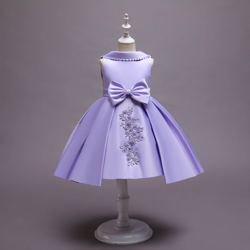 Children's Dress with Bow and Floral Applique