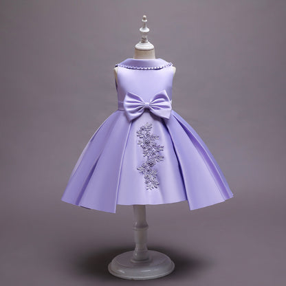 Children's Dress with Bow and Floral Applique