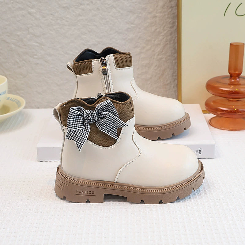 Girls' Boots with Bow and Checkered Pattern