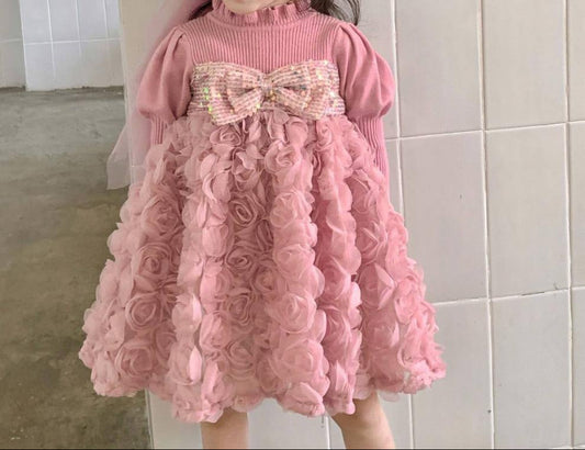 Children's Dress with Bow Flowers