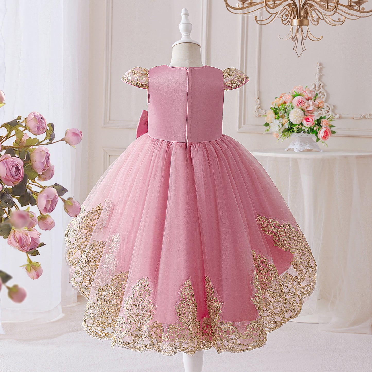 Children's Party Dress with Flowers and Bow