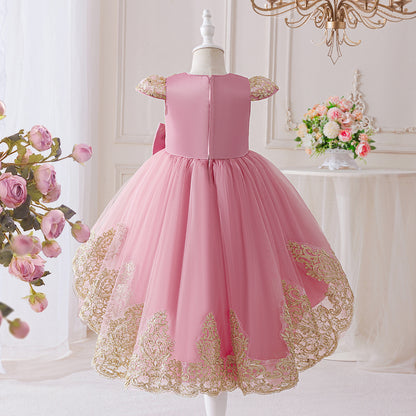 Children's Party Dress with Flowers and Bow