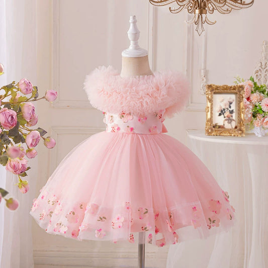 Puffy Children's Dress with Flowers