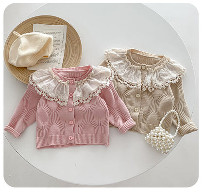Children's Knitted Coat with Lace Collar