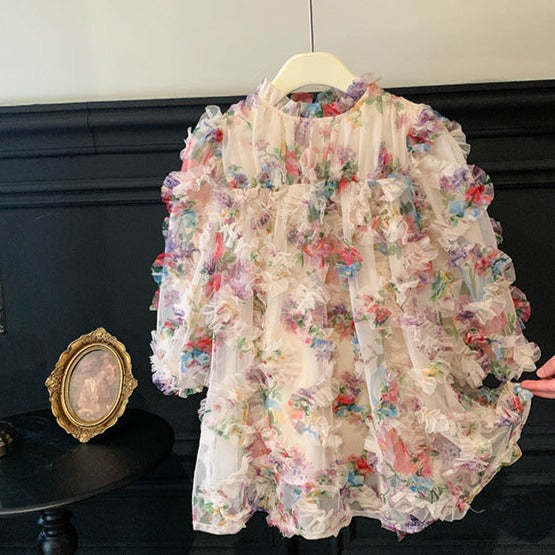 Vestido infantil de tul floral 