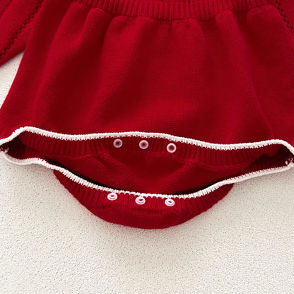 Red Knitted Baby Bodysuit