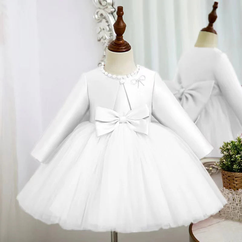 Children's Party Dress with Bow and Pearls