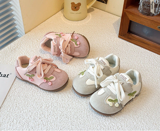 Children's Sneakers with Cherry Embroidery