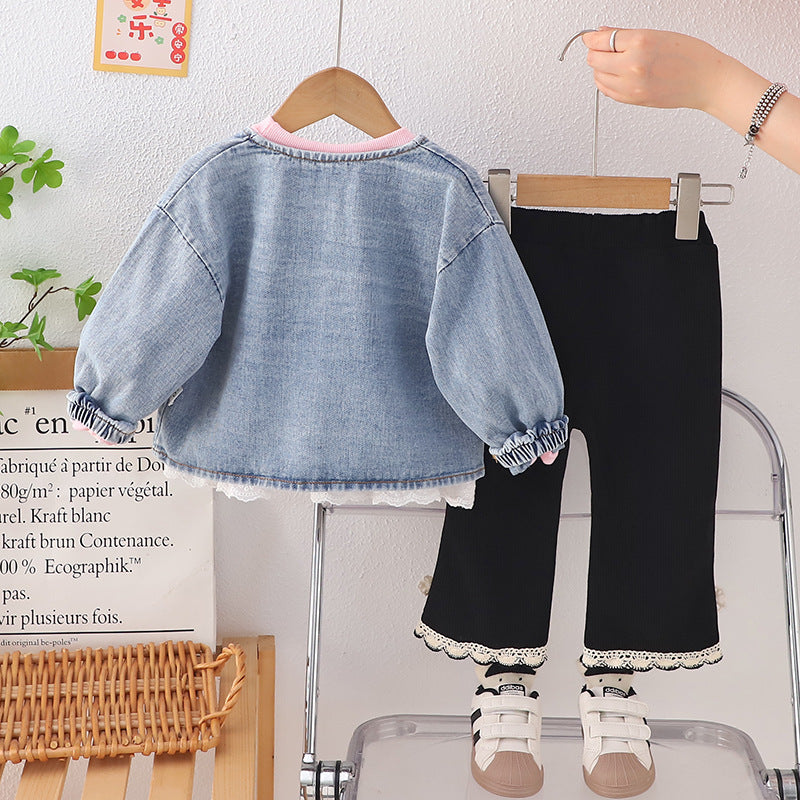 Children's 3-Piece Denim Set with Bows
