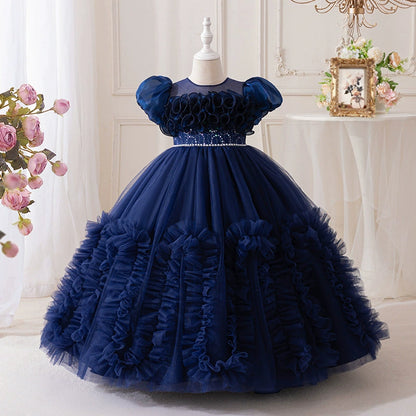 Long Children's Dress with Tulle Ruffles