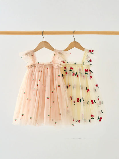 Girls' Tulle Dress with Little Cherries
