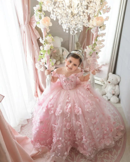 Girls' Long Party Dress with Flowers