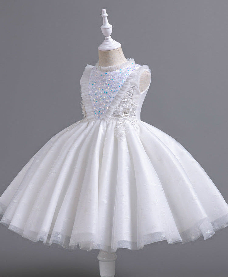 Vestido de fiesta infantil con flores brillantes 