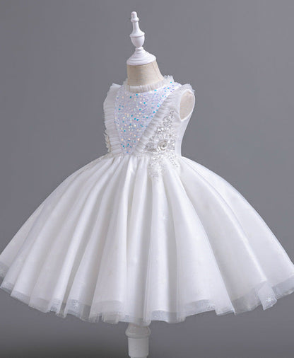 Vestido de fiesta infantil con flores brillantes 