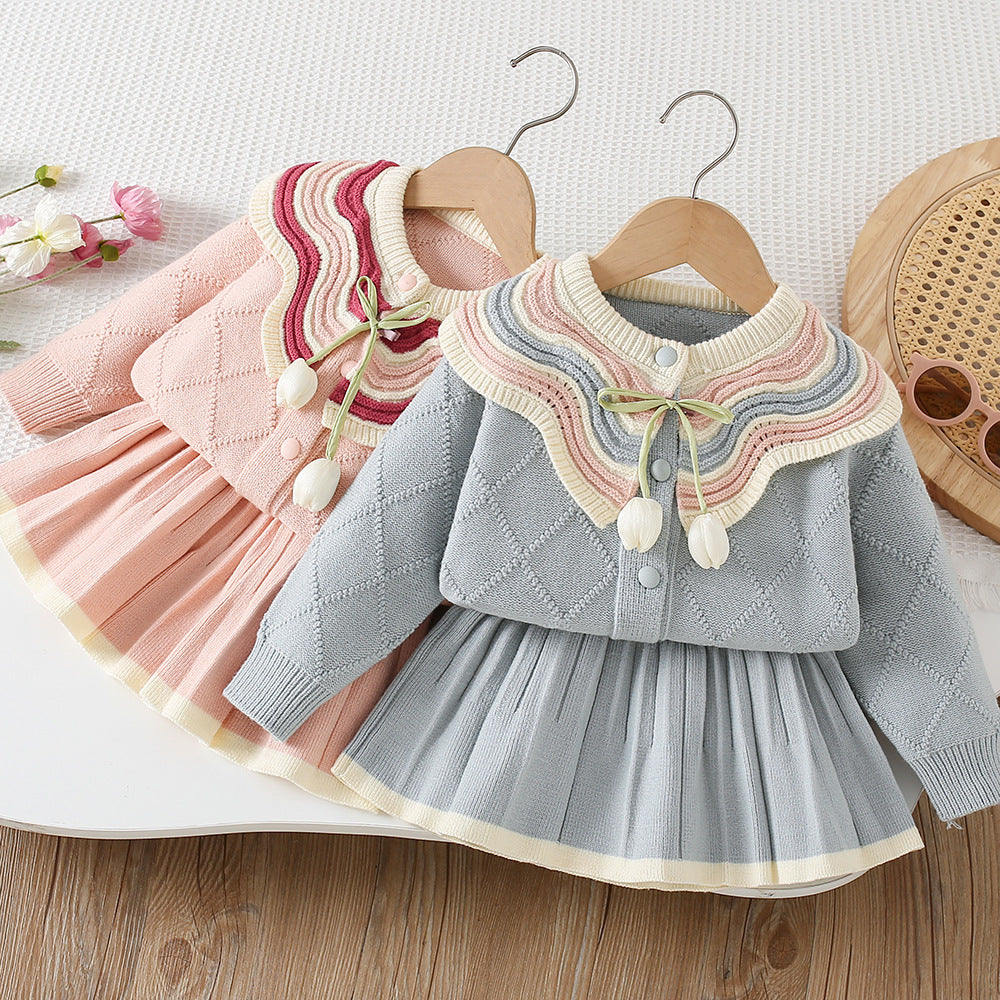 Girls' Tulip and Pleated Knit Set