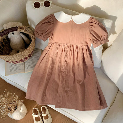 Vestido infantil marrón con ositos de peluche 