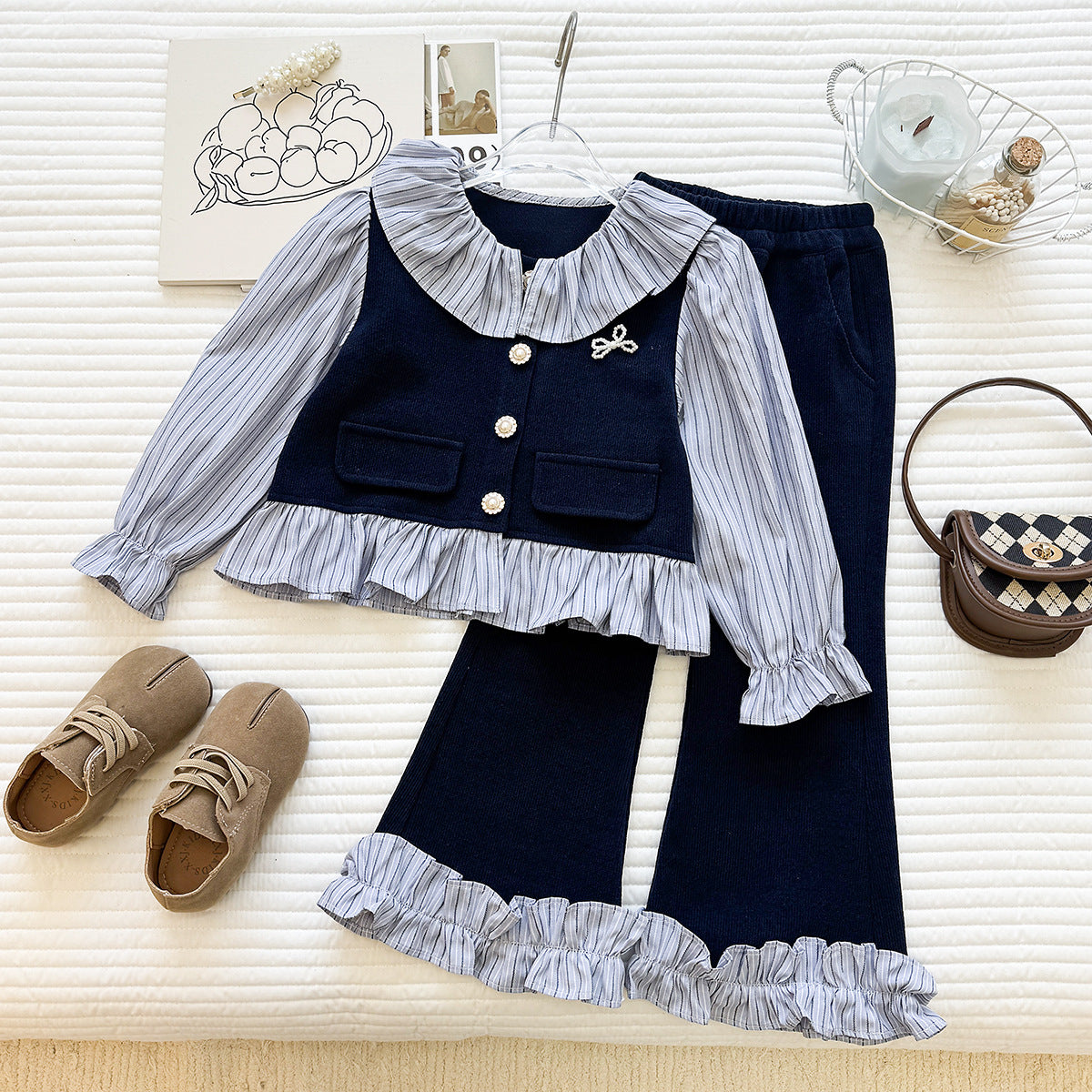 Children's Set with Ruffles and Pearl Buttons