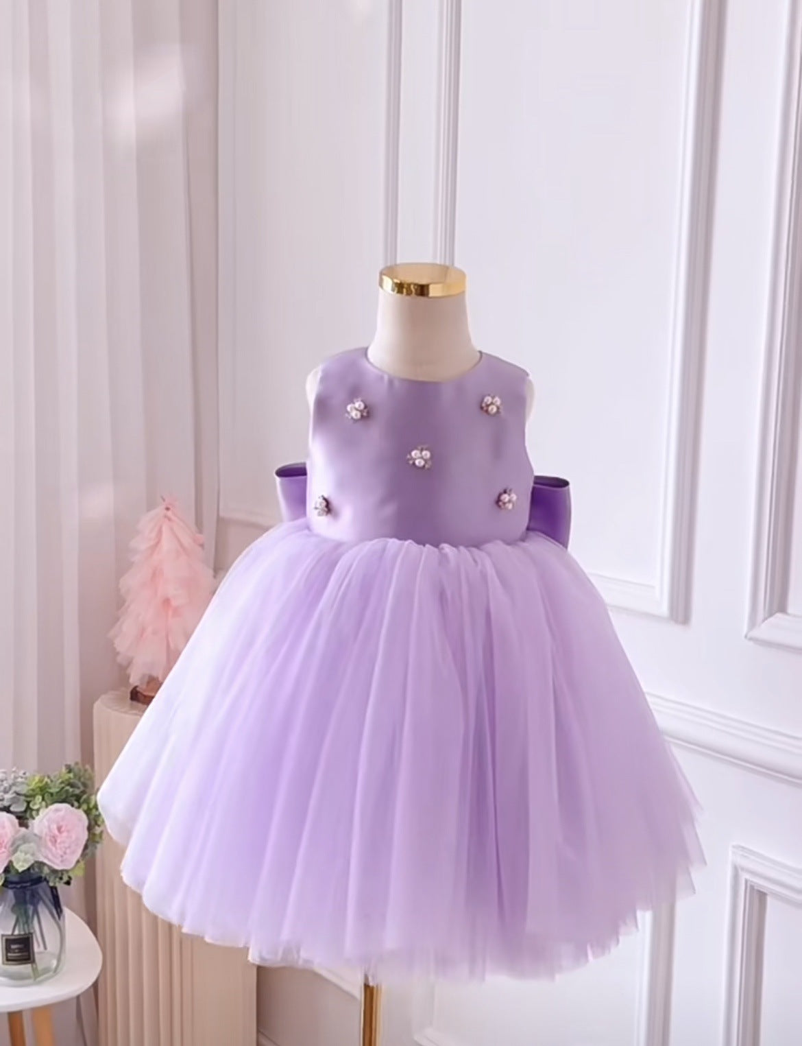 Children's Party Dress Purple with Pearls