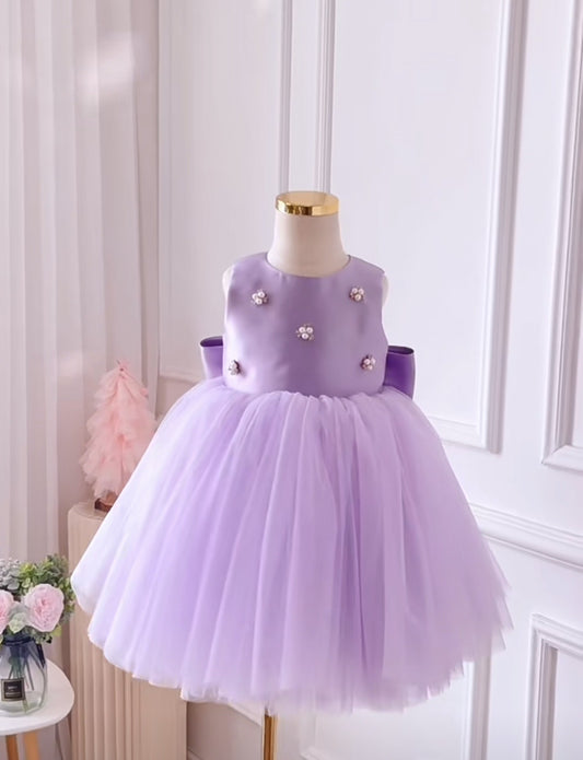 Children's Party Dress Purple with Pearls
