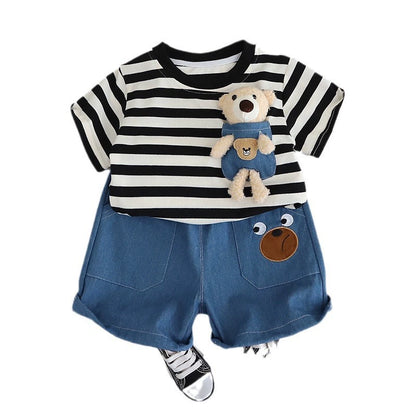 Children's Summer Striped Teddy Bear Outfit
