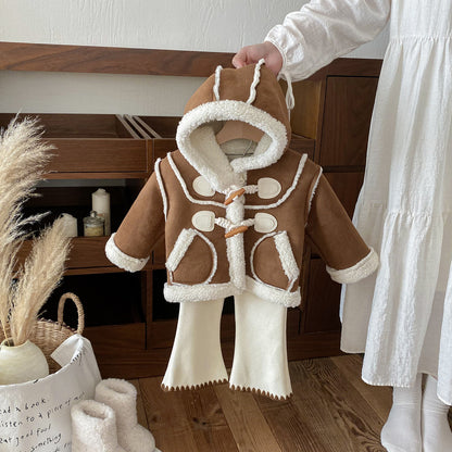 Fur Children's Plush Coat Cute Winter New Girls Coats+pants