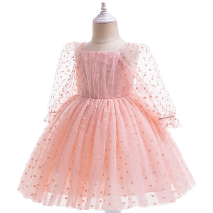 Children's Party Dress with Tulle and Little Hearts