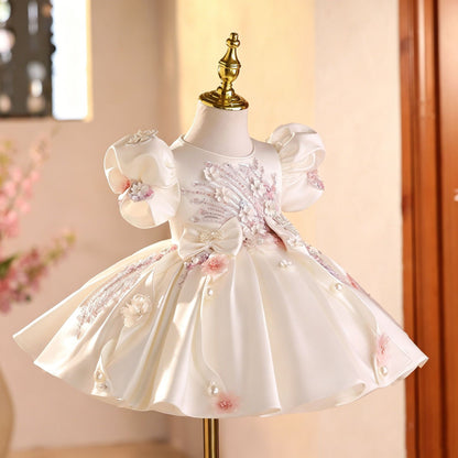 White Children's Dress with Shiny Flowers
