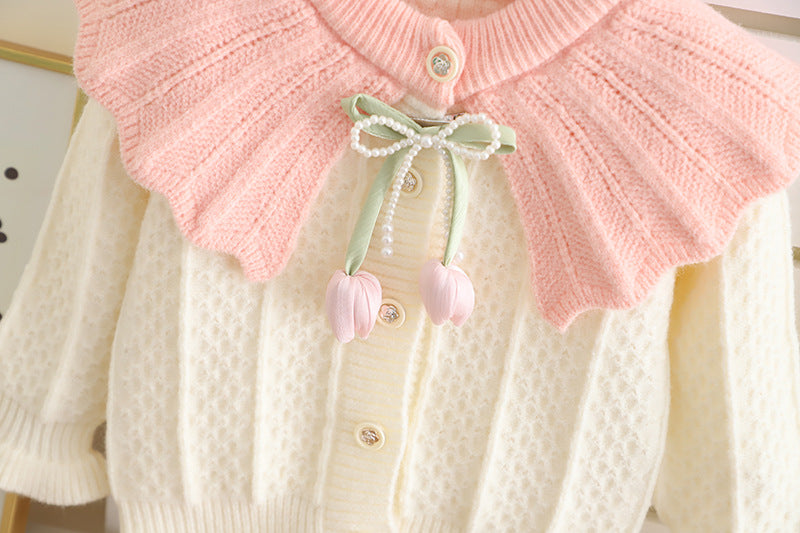 Children's Knitted Set with Bow and Flower