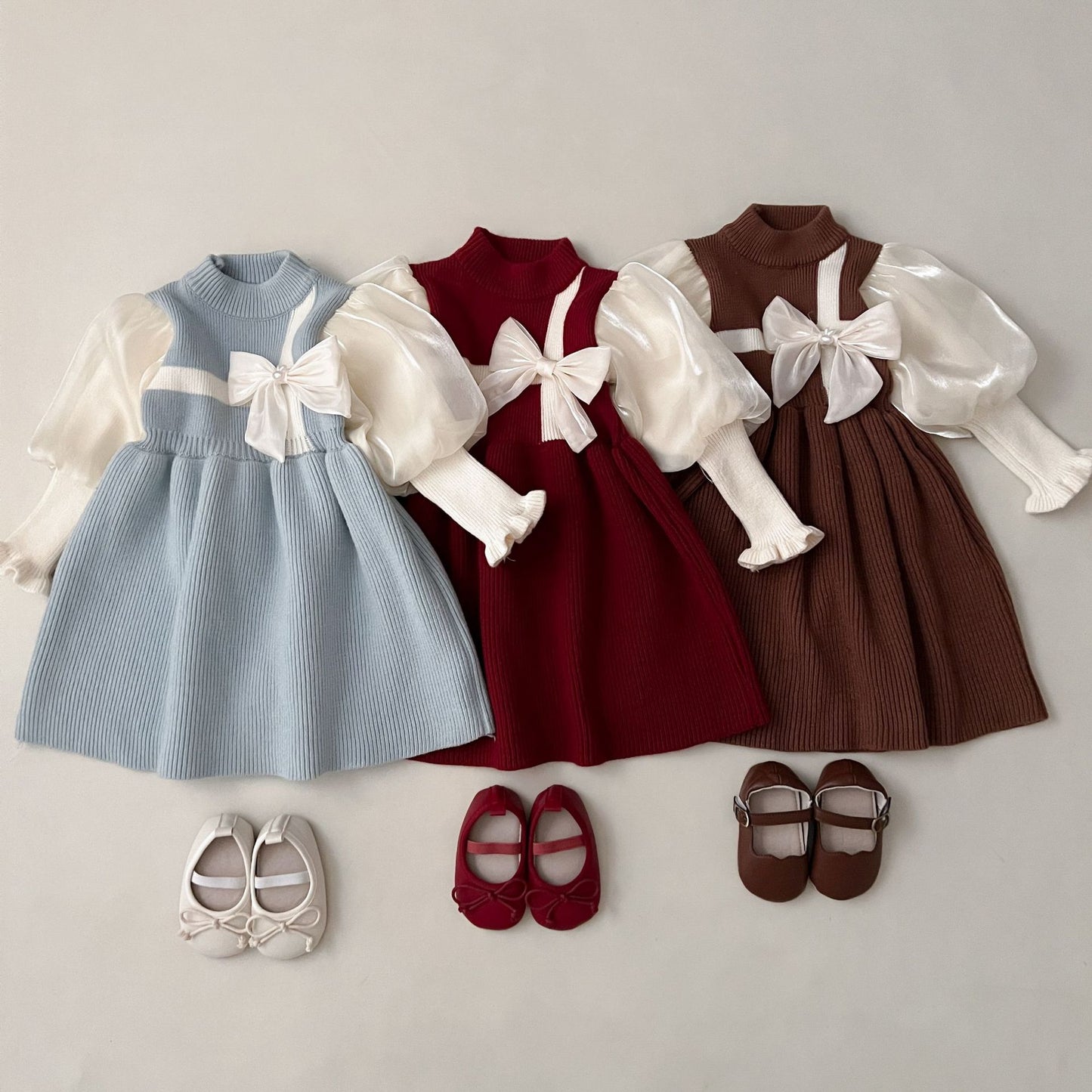 Children's Dress with Bow and Puff Sleeves