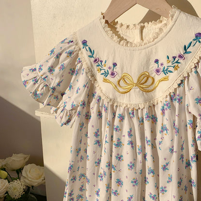 Children's Dress with Little Flowers and Ruffles