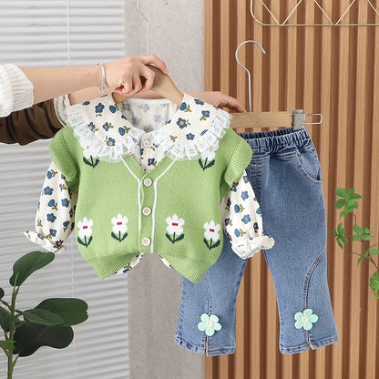 Conjunto infantil para mujer 3 piezas Pequeñas flores 