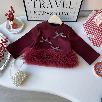 Girls' Checkered Outfit with Bows